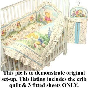 Vintage 90s Classic Winnie the Pooh Crib Quilt Blanket with 3 Fitted Crib Sheets